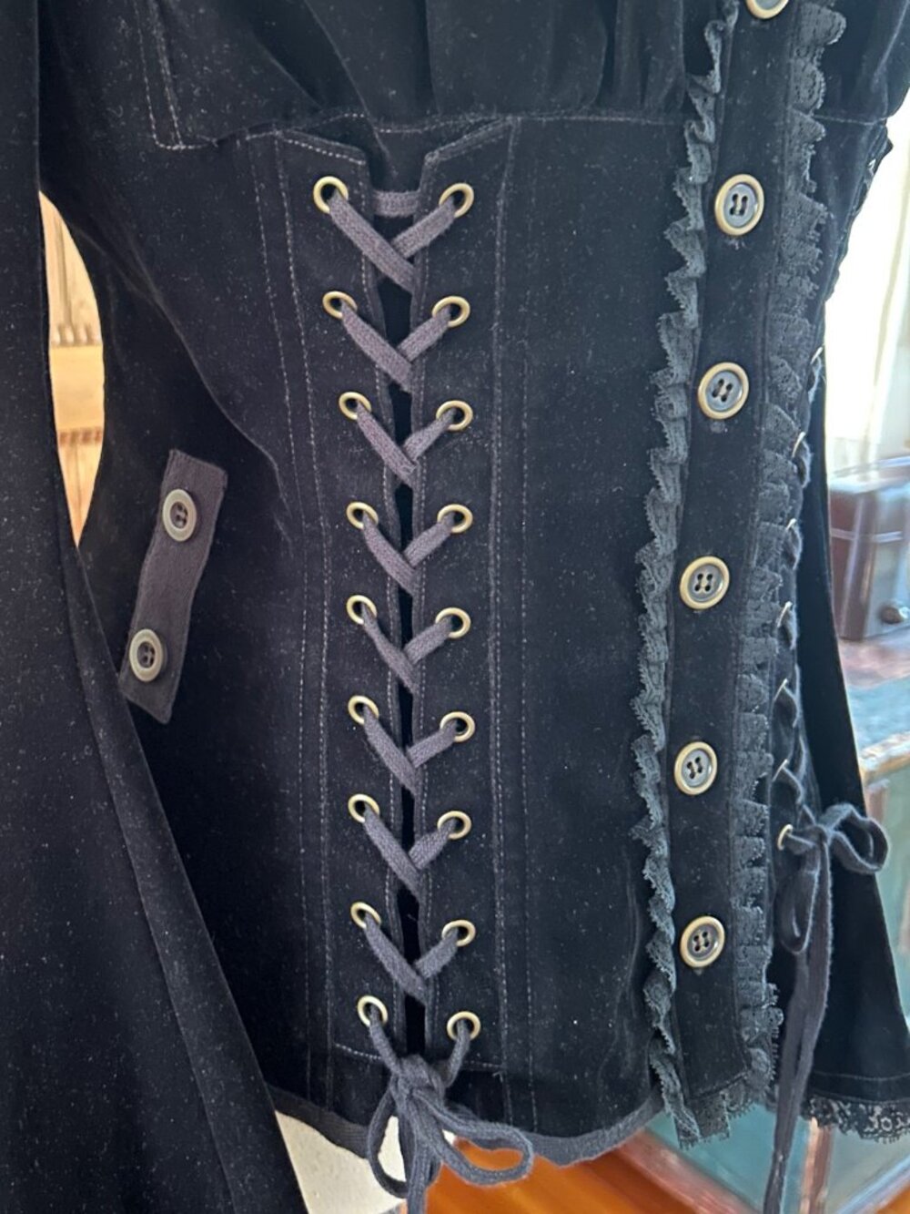***SOLD***Vintage Betsey Johnson Button Corset Velvet Blouse/Jacket - Picture 2 of 13
